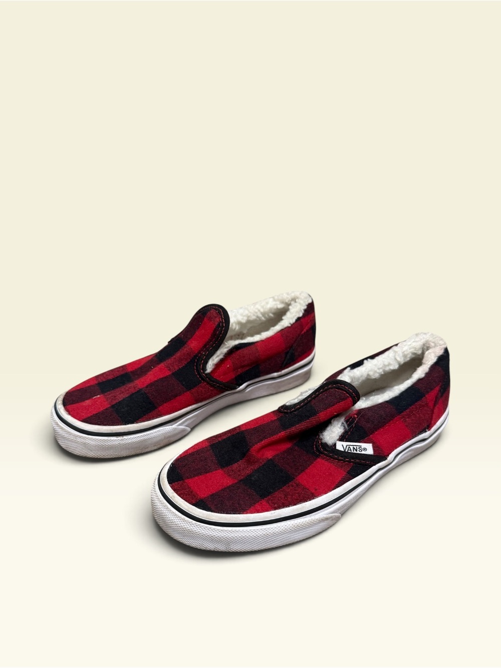 Vans Kids Slip-On Plaid Sherpa-Lined Sneakers - Red/Black - Picture 7 of 10